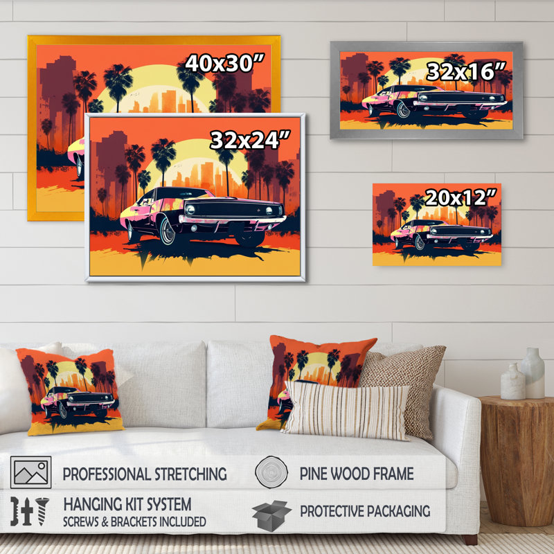 80S Groovy Cars III 80's Groovy Cars III, reproduction d'art sur toile encadrée, H 34 po x l 44 po x P 1,5 po, Or