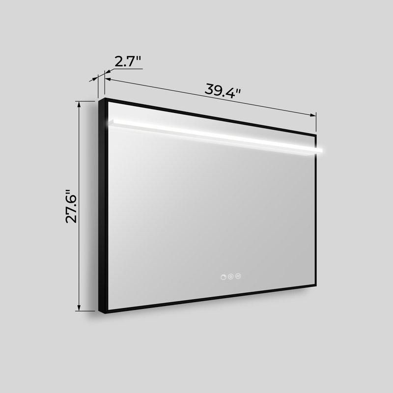Miroir de salle de bain à cadre rectangulaire Streamline avec désembueur, intensité variable, changement de température de couleur