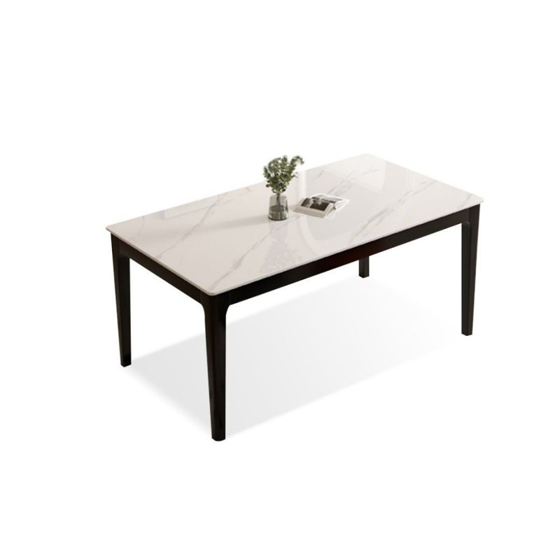 White + Black Rectangular Sintered Stone + Solid Wood Dining Table, 29.53"H x 55.12"L x 31.5"W