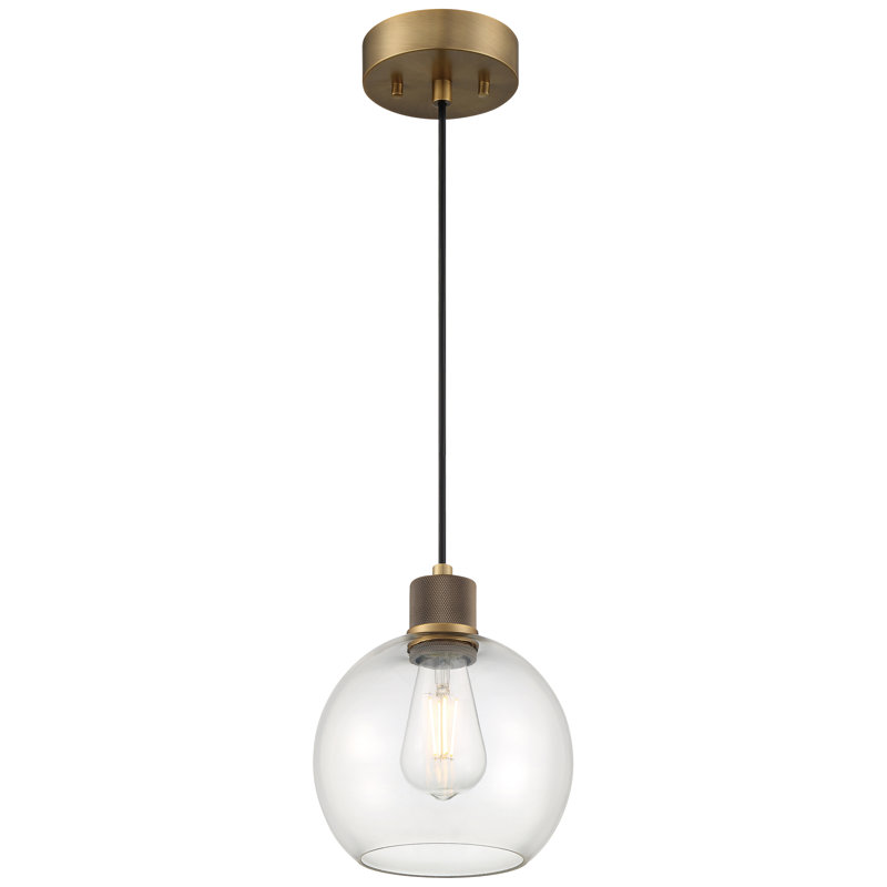 Luminaire suspendu DEL Aarian - verre transparent - DEL remplaçable, Laiton brossé antique