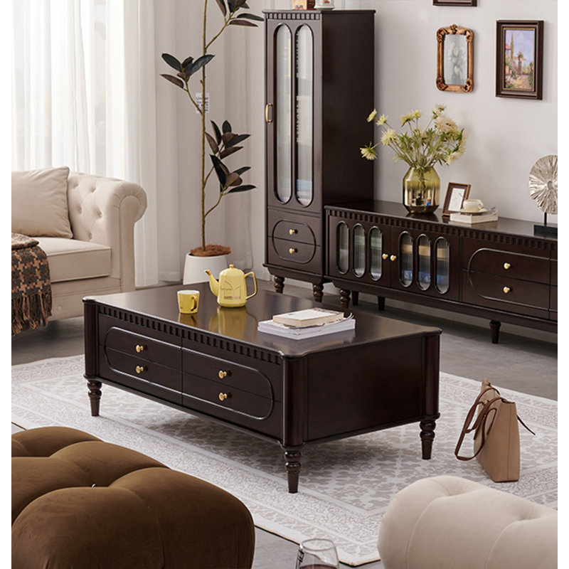 Table basse vintage en bois massif, H 19,69 po x L 48,82 po x l 27,17 po