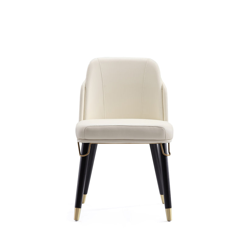 Chaise d'appoint rembourrée en cuir massif Estelle, Crème, crème