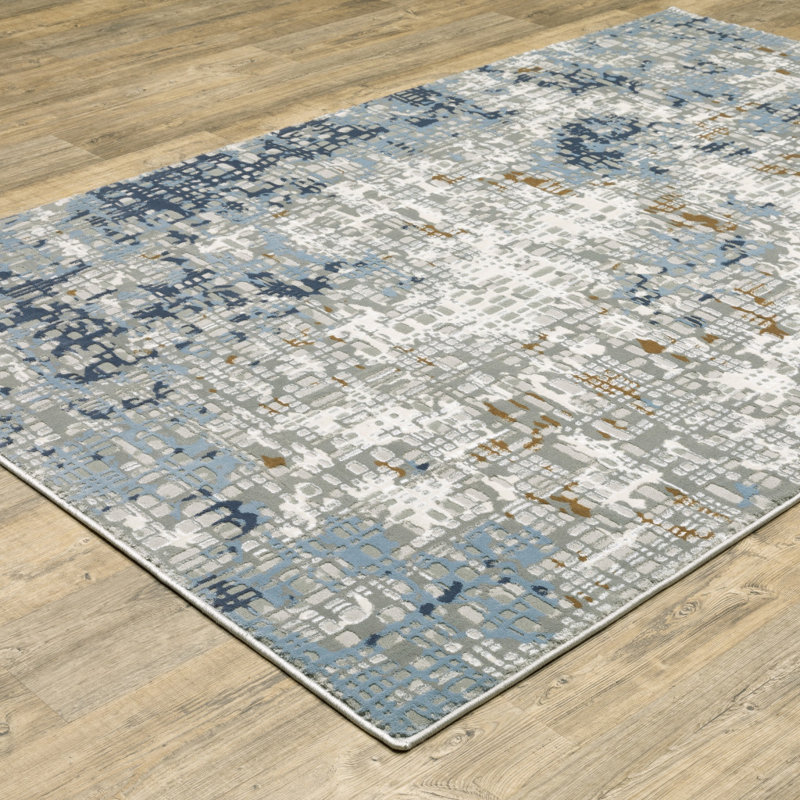 Tapis bleu, gris, ivoire, brun, beige et bleu clair 5 pi x 8 pi