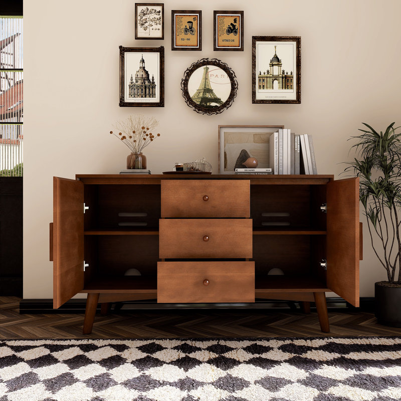 Buffet Mid-Century moderne avec 3 tiroirs et tablette réglable