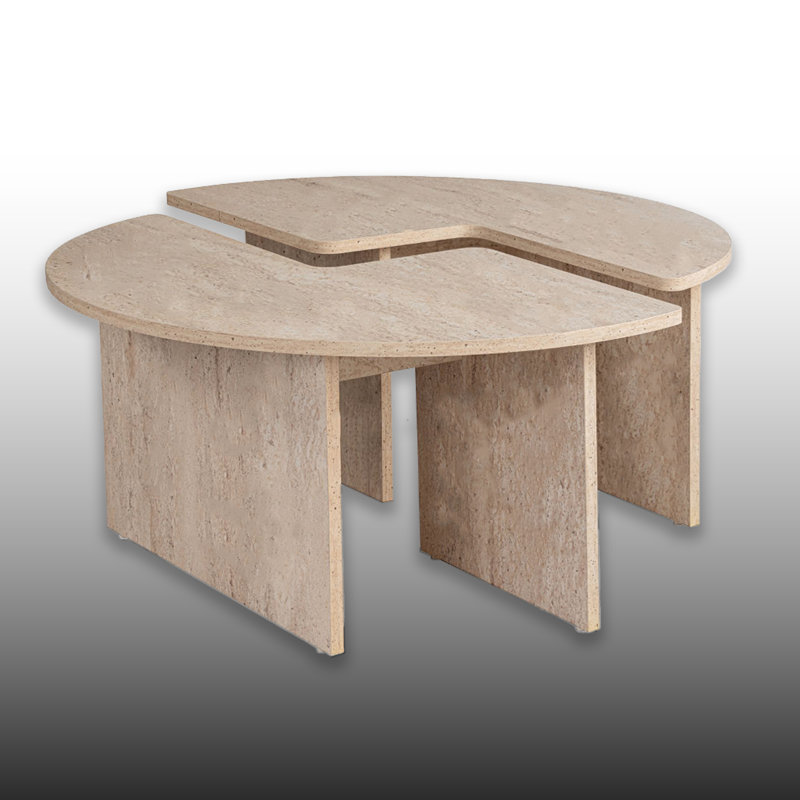 3 Pieces Travertine Round Coffee Table