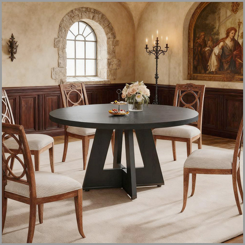 Table de salle à manger ronde en bois de 47 pouces (seulement 1 pièce), Black