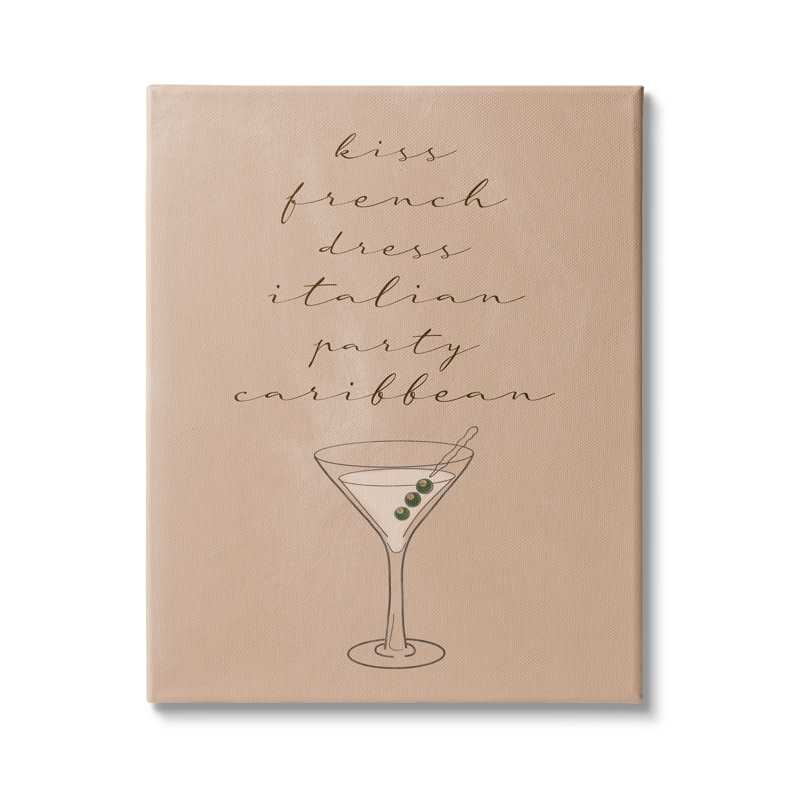 Verre à martini Kiss French Dress Italian Party Caribbean par Birch & Ink - impression, H 48 po x l 36 po, Toile tendue