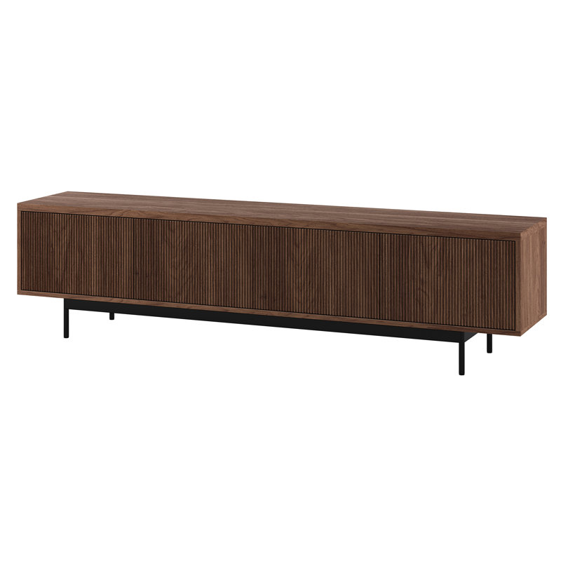 75" TV Stand for TVs up to 85" with Fluted Doors, Storage & Cable Management — Satin Walnut Mid-Century Modern Media Console for Living Room | Whitman