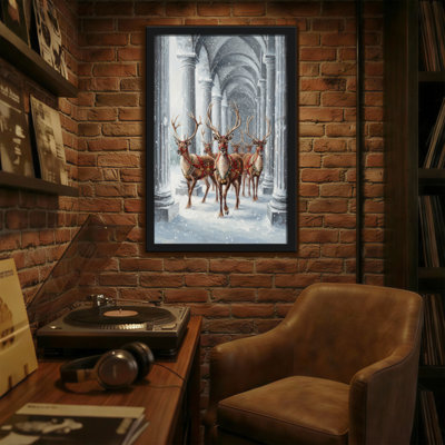 Animals Reindeer Walk Through Snowy Archway