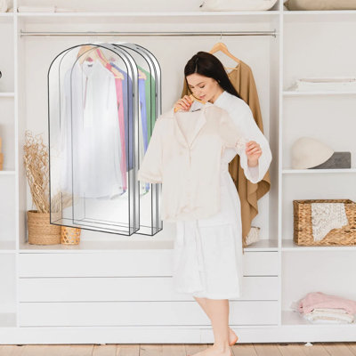 5 Pack Clear Garment Bags For Hanging Clothes, Dustproof Waterproof Clothes Storage Bags With Zipper, Transparent Suits Cover For Jacket Coat Dress, S Sizes