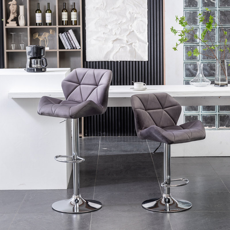 Tabouret de bar en velours à hauteur réglable et pivotant, ensemble de 2, Gris