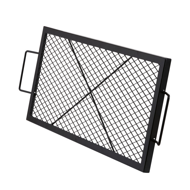Foyer de cuisson en acier robuste, rectangle de 32 pouces avec poignée, convient aux réunions de famille, maille en forme de losange pour une meilleure cuisson, facile à transporter et à utiliser sur la grille du camping, noir