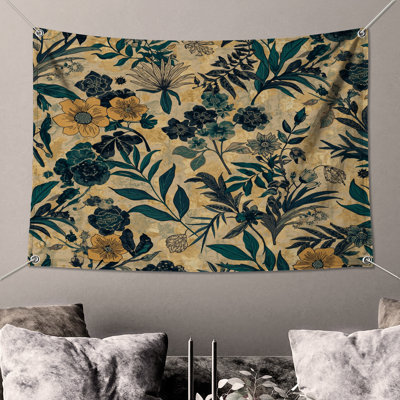 Botanical Floral Illustration Wall Tapestry - Flowers Wall Decor