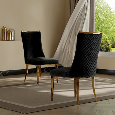 Lismari Black Velvet Upholstered Dining Room Chairs with Gorgeous Top Trim