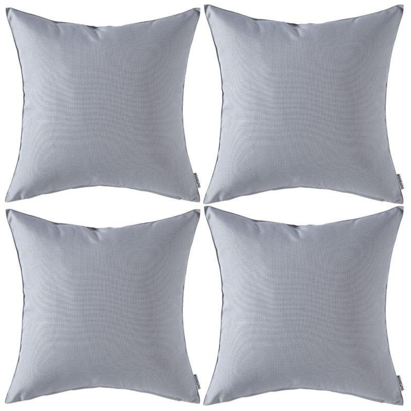 Ensemble de 4 housses de coussin imperméables pour l'extérieur, 18 po x 18 po, gris, Carré