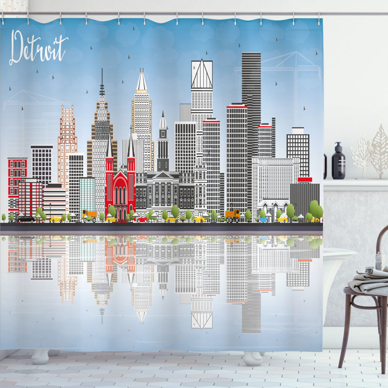 Detroit Skyline Multicolor Waterproof Fabric Shower Curtain