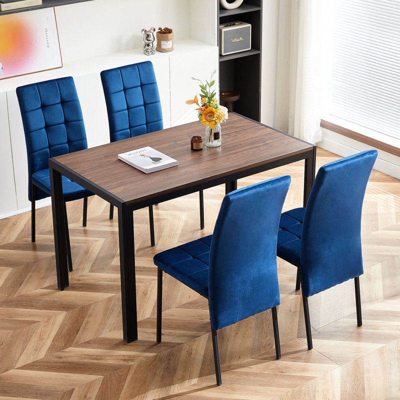 2 chaises en velours bleu foncé à haut dossier, 2 repas nordiques avec pieds noirs, rembourrage doux ergonomique, 2 pièces, dossier moderne, style, coussin de siège