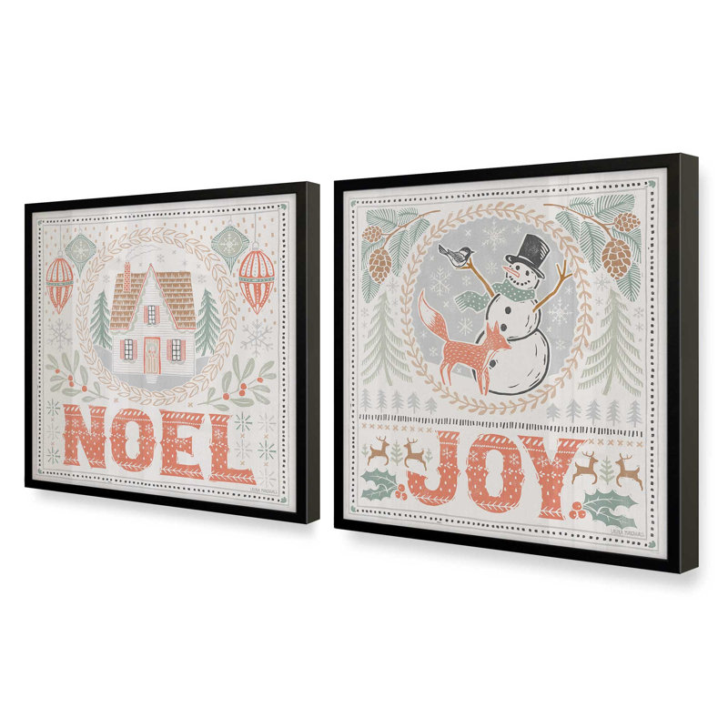 «Woodland Holiday Joy», ensemble de 2 reproductions d'art, 16 po x 16 po, Noir satiné