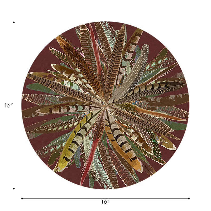 Pheasant Feathers Vegan Leather Round Pebble Placemat, Porto