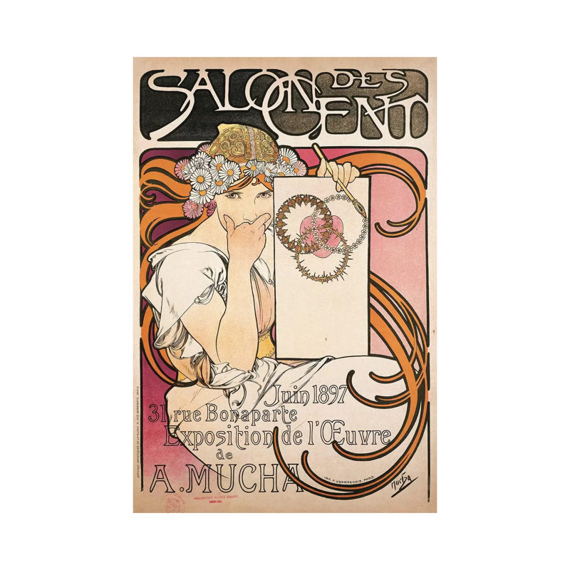 Salon Des Cent June 1897 Exhibition Advertisment by Alphonse Mucha - Wrapped Canvas Print, 30.48cm H x 20.32cm W x 1.91cm D