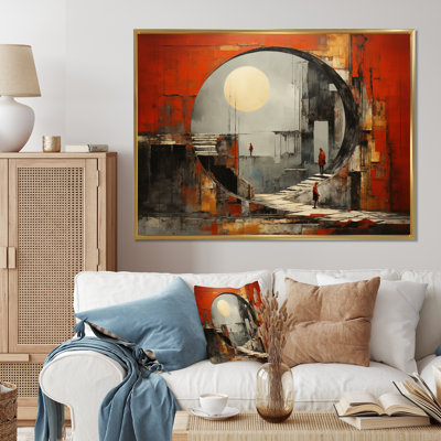 «Orange Grey Tunnel», collage surréel encadré sur toile