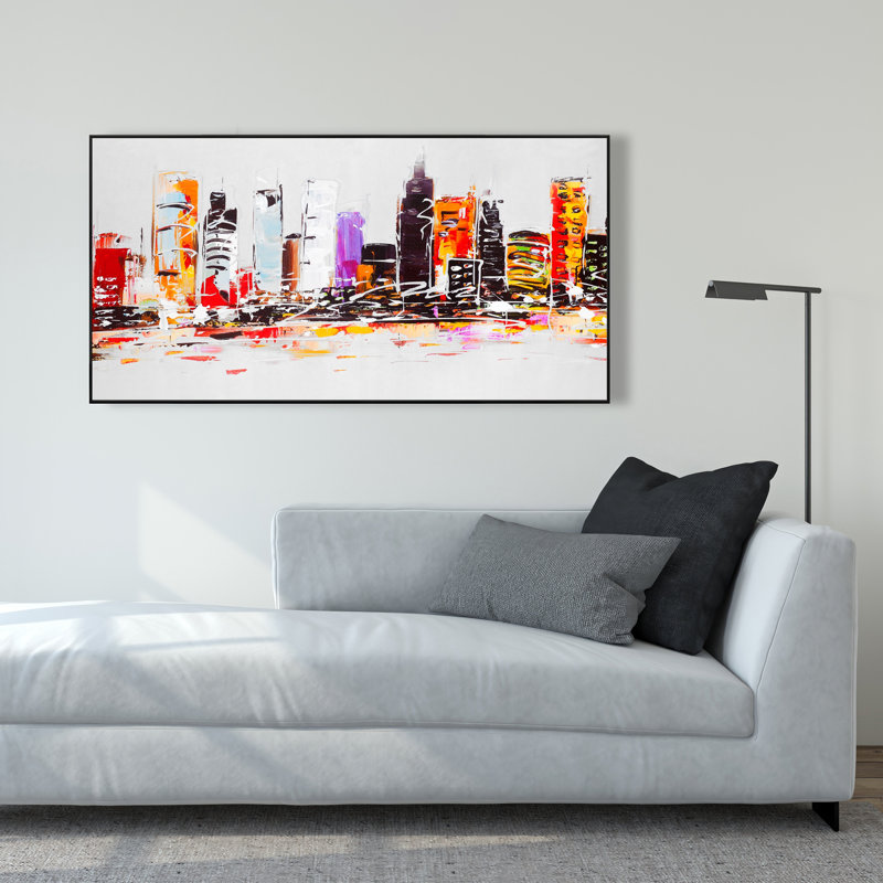 Abstract City in Bright Colours - Framed Canvas for Home Decor