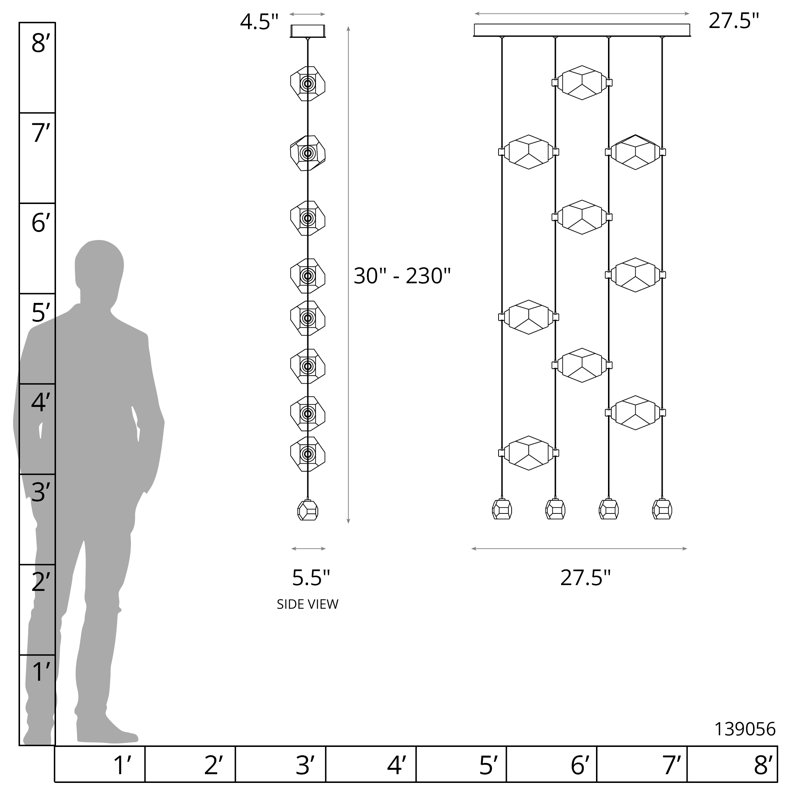 Luminaire suspendu géométrique à DEL 9 lumières pour îlot de cuisine Gatsby, Blanc, Bronze huilé