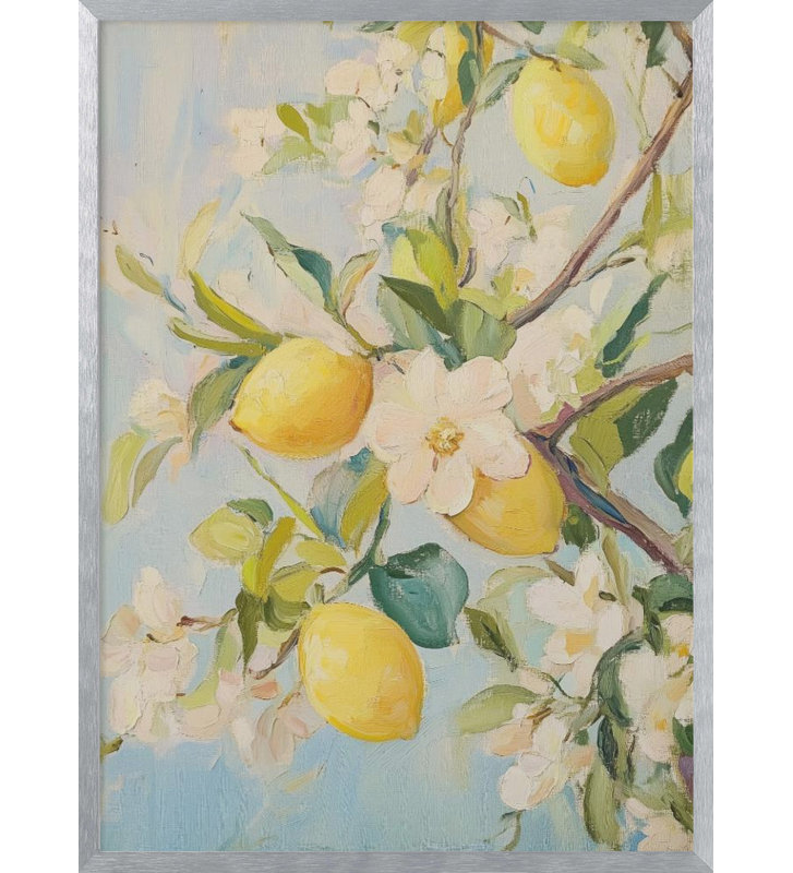 "Lemon Tree", art mural texturé encadré, H 40 po x l 30 po, Argent argent