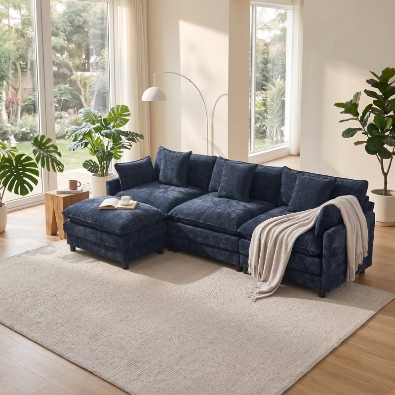 Canapé modulaire en chenille profonde, Bleu