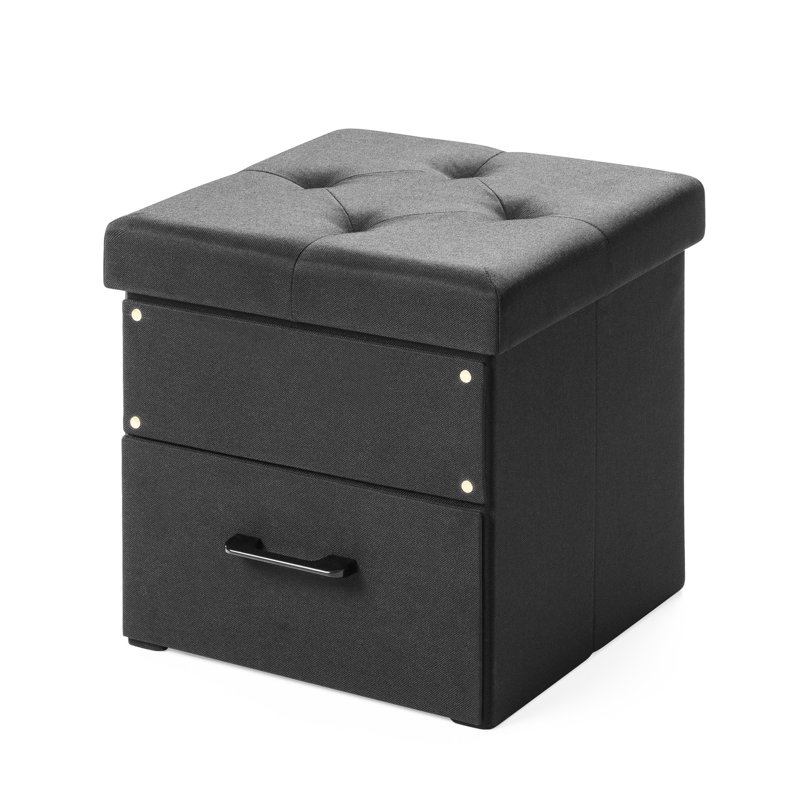 Repose-pieds de rangement carré capitonné de 14,96 po Arhaam, 100% polyester noir