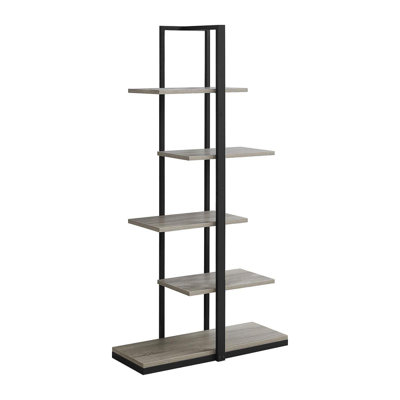 Bookshelf, Bookcase, Etagere, 5 Tier, 60"H, Office, Bedroom, Brown Laminate, Black Metal, Contemporary, Modern