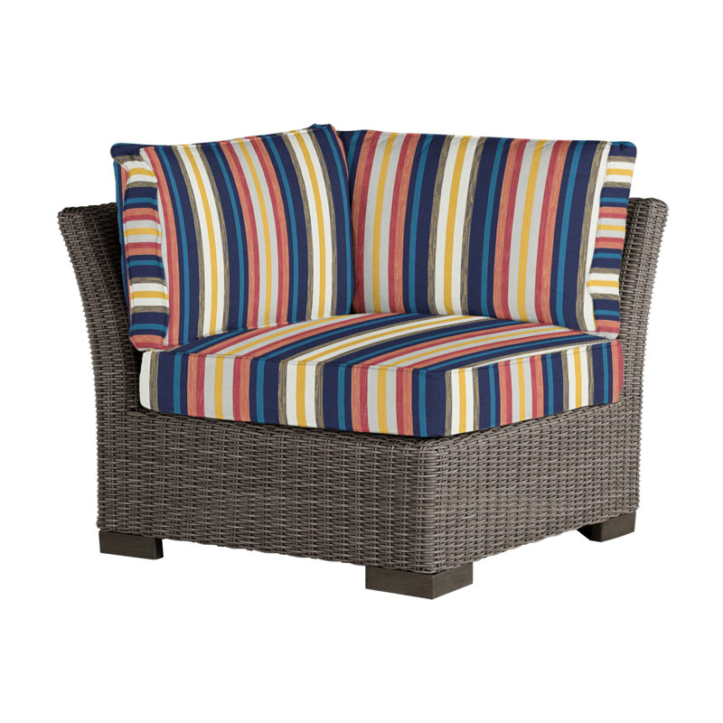 Club Woven Patio Lounge Chair with Cushions, Welt, Black Walnut, Intermix Indigo