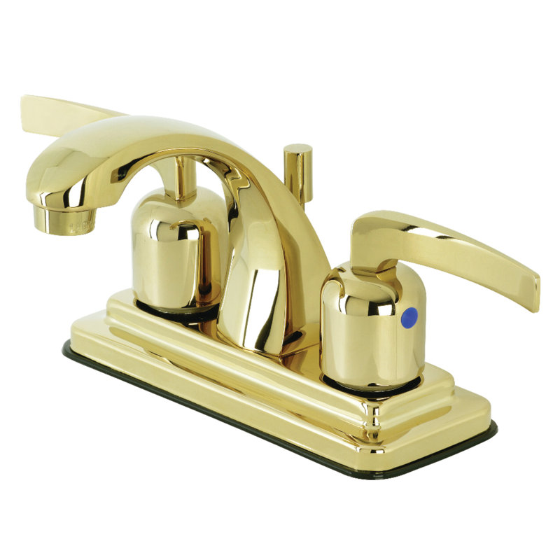 Kingston Brass Centurion Two-Handle 3-Hole Deck Mount 4" Centerset Bathroom Faucet with Plastic Pop-Up, Polished Brass