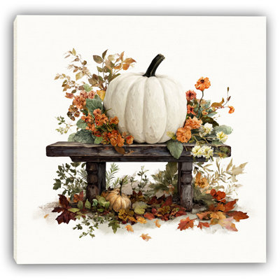 «White Pumpkin on Bench», art mural sur toile tendue