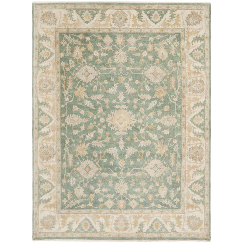 Morley Silk Oriental Area Rug in Medium Blue/Ivory, Rectangle 10' x 14'
