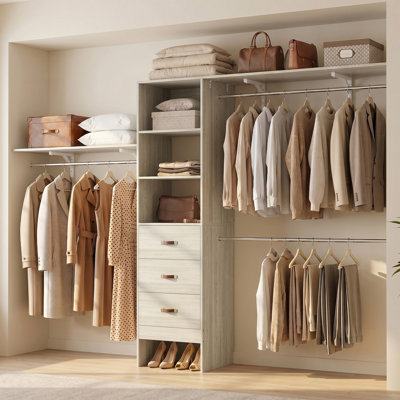  Quion 20.2 - 120 '' W Closet System with Wooden Drawers and Hanging Rods(cut To Fit)