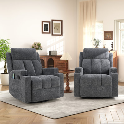 33" Wide Massage Swivel Glider Recliner With Heat & Cup Holders(Set Of 2)