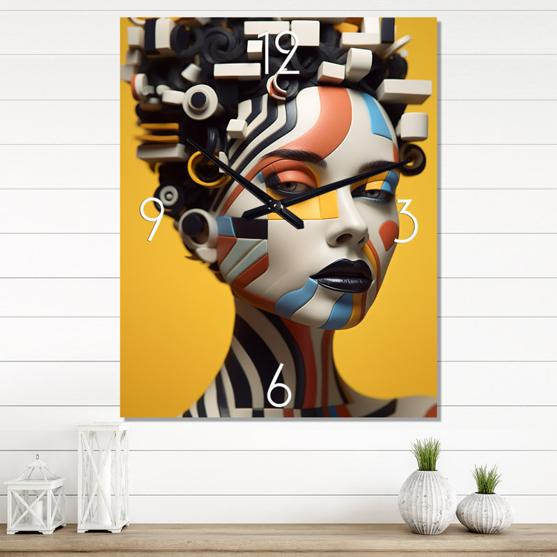 Modèle futuriste afro-américain - Très grande horloge murale, H 32 po x l 16 po x P 1 po