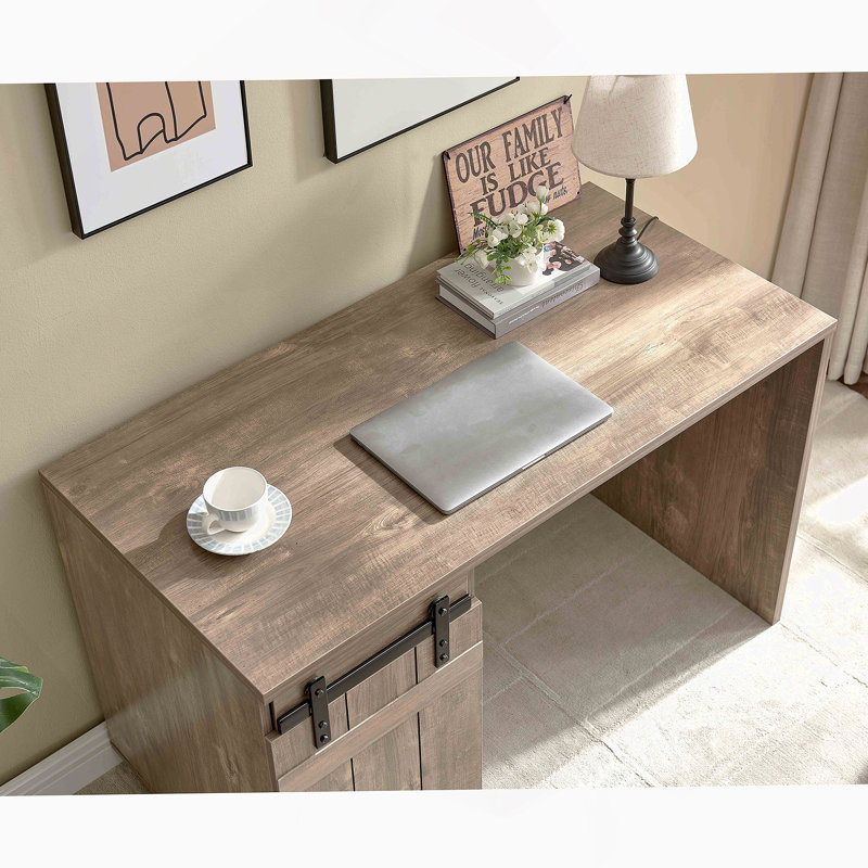 Home Office Desk With Three Shelves, Light Brown