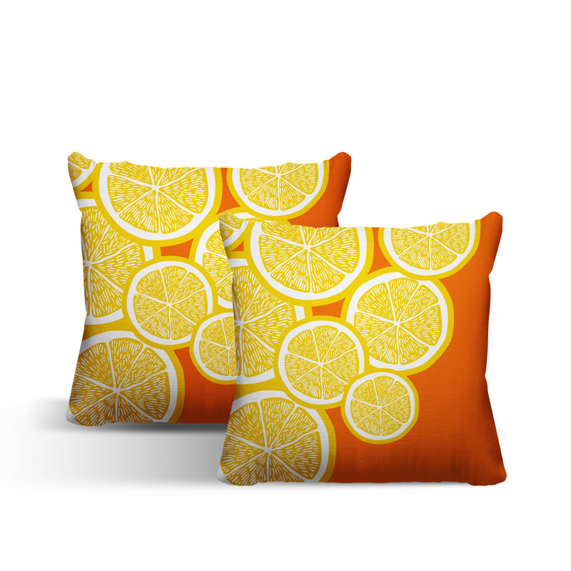 Oreiller carré intérieur / extérieur jaune Lulu, L 15 po x H 15 po, Jaune / orange