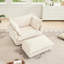 Fauteuil rembourré en chenille - Coussins confortables, housses amovibles, housse luxueuse avec tissu crème pour salon, assise profonde, spacieuse et