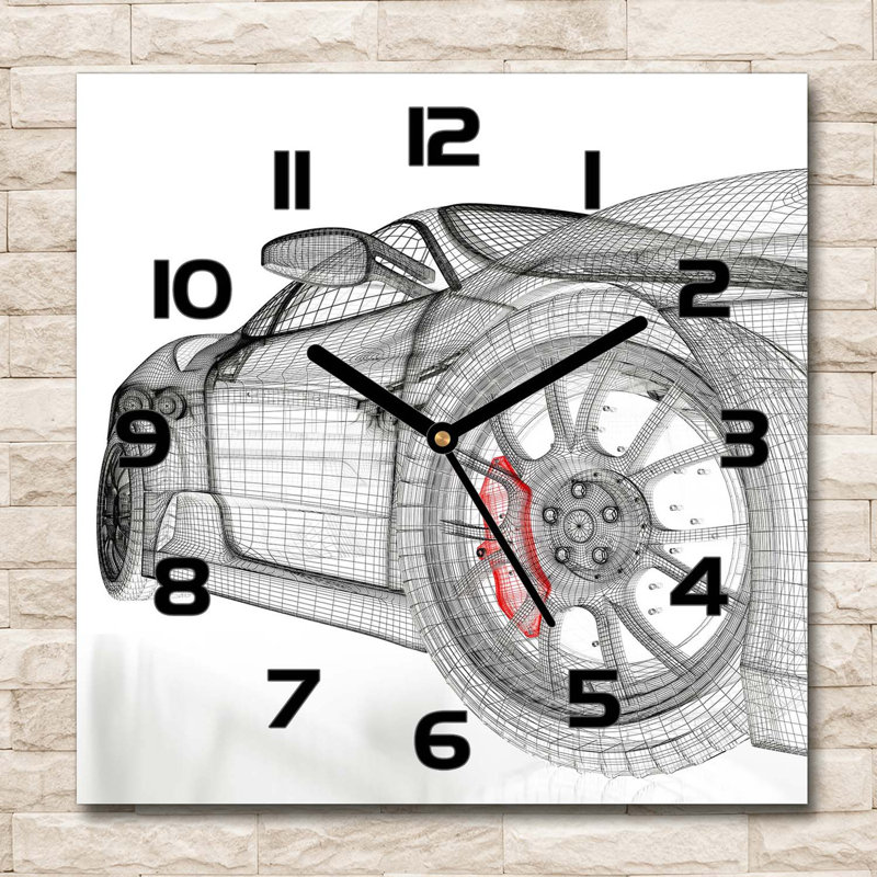 Ilie Glass Wall Clock, Black/Red/Grey