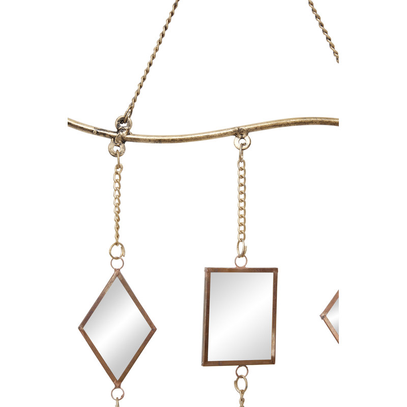 32" Brown Metal Geometric Windchime with Glass Mirrors and Bells