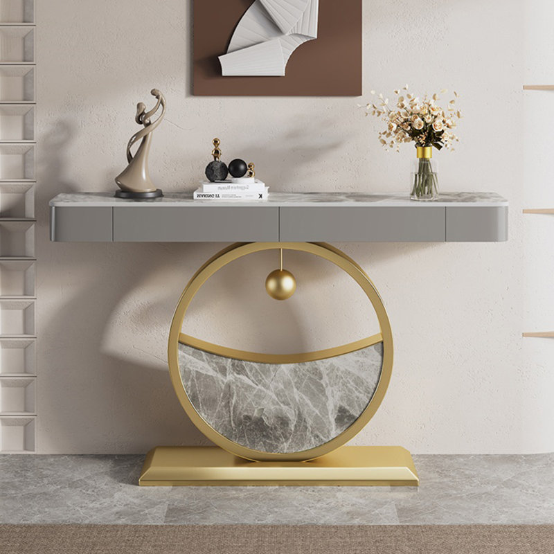 Console esthétique et fonctionnelle, H 36,61 po x l 59,06 po x P 11,81 po, Or / Gris, Gris