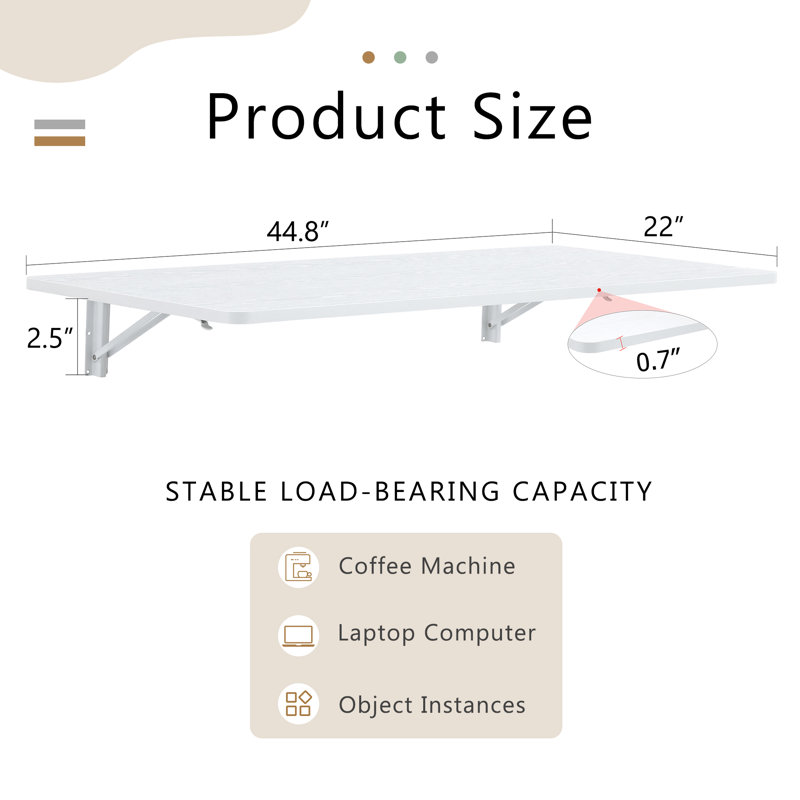  Wall Mounted Folding Table, 2" H x 45" W x 22" D
