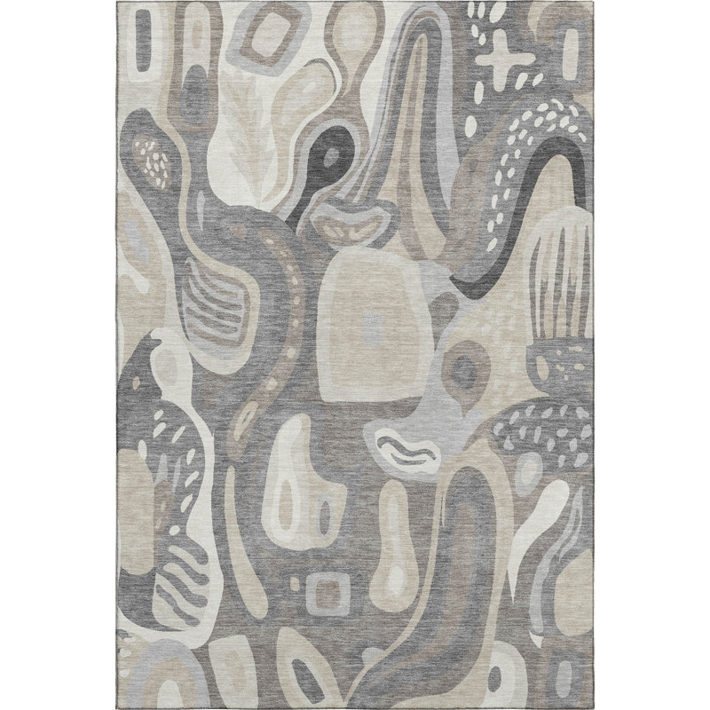 Tapis de qualité supérieure Mid-Century lavable à la machine de qualité supérieure Mayfield AMF2488, Taupe, 8' x 10'