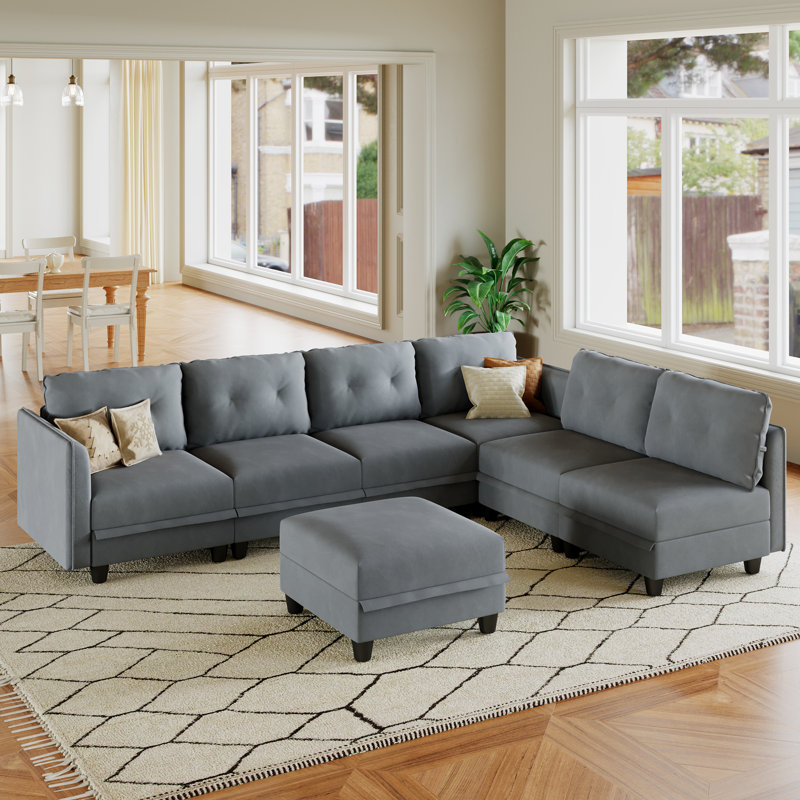Breseis Upholstered L-Shaped Sectional Reversible, Gray Polyester Blend