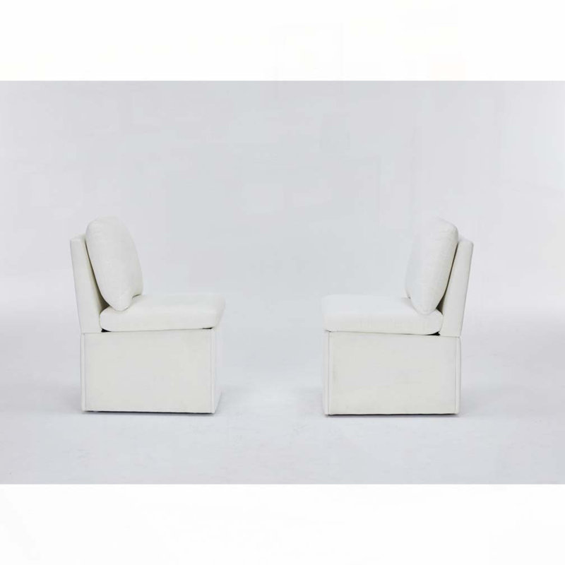 Linen Upholstered Armless Dining Chair, Ivory