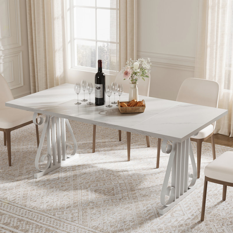 70.9" Modern Dining Table For 6–8, Rectangular Faux Marble Top, Metal Frame, Adjustable Feet, Kitchen & Dining Room Table