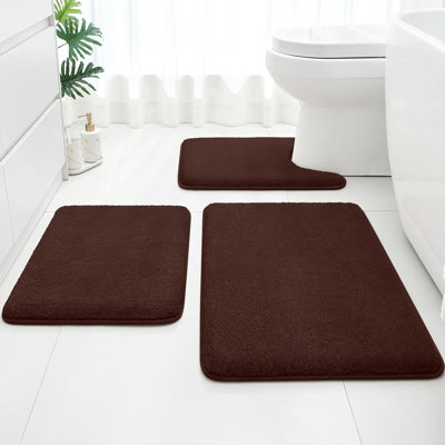 Upgraded Bathroom Rugs Set 3 Piece, Extra Thick Absorbent Soft Memory Foam, Washable Toilet Bath Mat (Brown,17"X24"+20"X32"+U Shape 20"X24")